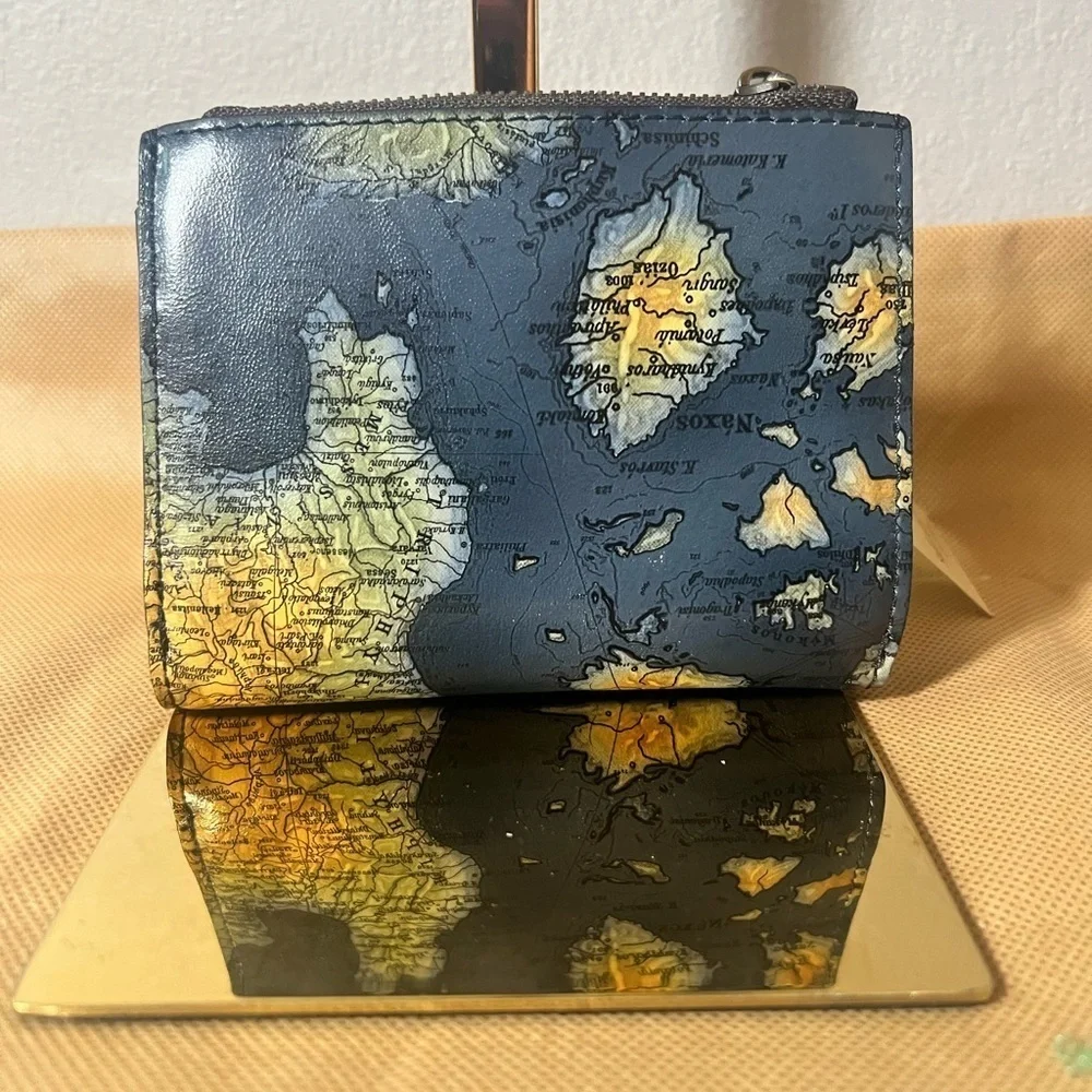 NWT Patricia Nash Chiara Greek Map Leather Bi-Fold Wallet
